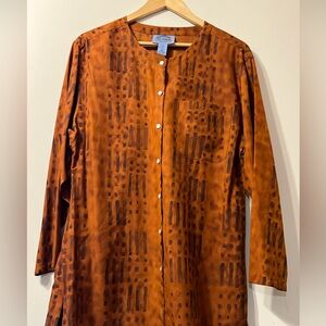 Cambridge Dry Goods Vintage 70s Womens S Top 100% Silk Tunic Blouse Boho Style